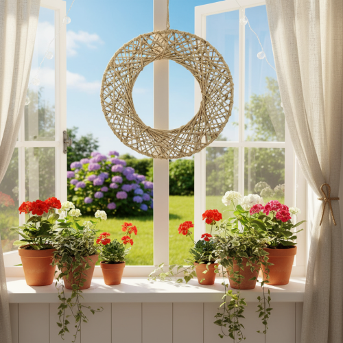 Artikel Dekorative juteringe, naturlig stil, hængende dekoration, boho-stil, Ø38 cm, 2 stk., metalringe, vægdekoration, vinduesdekoration