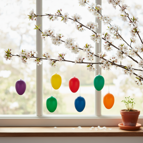 Artikel Påskeægpynt til forårsdekoration, hjem eller have. Farverige dekorative genstande, 6 cm, 24 stk.