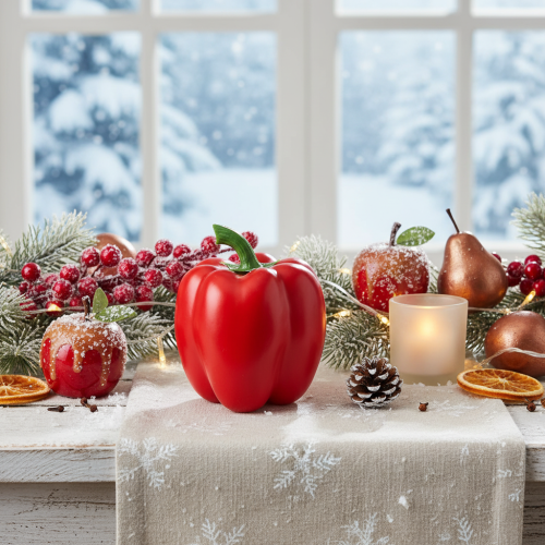 Artikel Dekorativ vegetabilsk peber rød maddummy H10cm