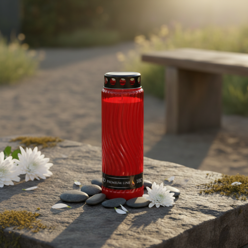 Artikel Gravlys låg motiv blomst rød sort 10 dage H27cm