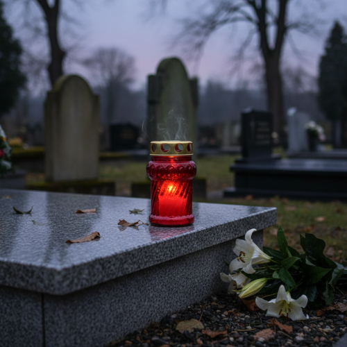 Artikel Gravlys til efterårsgravdekoration til Allehelgensdag og De dødes søndag, 13 cm, 8 stk.