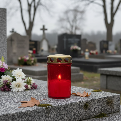 Artikel Gravlys cylindrisk rød Ø6cm H10cm 12 stk