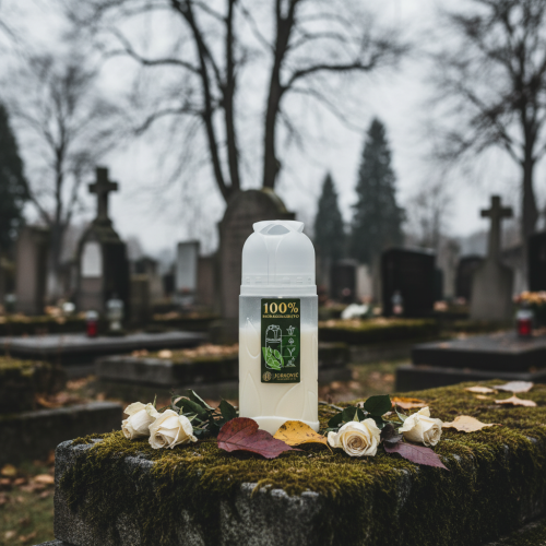 Artikel Gravlys, hvidt, vegetabilsk olie ICP, brændetid 4 dage, H20 cm