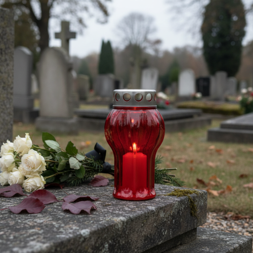 Artikel Gravlys røde sørgelys mindelys Ø10cm H18cm 4 stk
