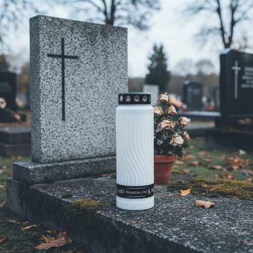 Artikel Gravlyslåg med blomstermotiv, hvid og sort, 10 dage, H27 cm