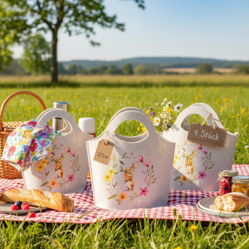 Artikel Filtpose med sød påskehare, egnet til forår og sommer, 27 cm, 4 stk.