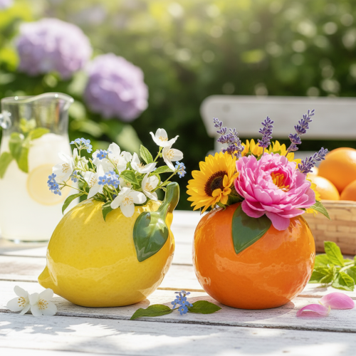 Artikel Citrusvase, appelsin og citron, som et ekstravagant boligtilbehør, sommerdekoration, 10 cm, 2 stk.