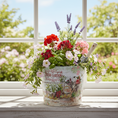 Artikel Rund metalplante/blomsterpotte Fresh Garden H21cm