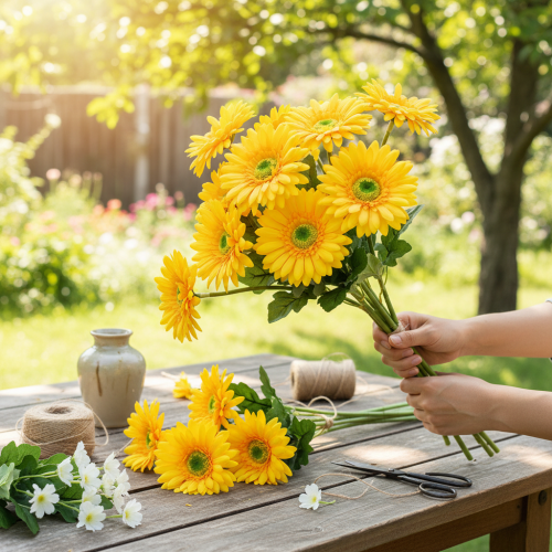 Artikel Kunstige Blomster Gerbera Solgul Haveblomst 47cm
