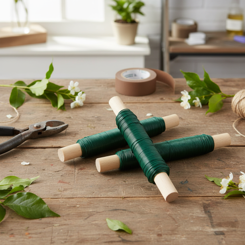 Artikel Blomstertrådsindpakning med trådbinding, grøn 0,65 mm 100 g 3 stk.