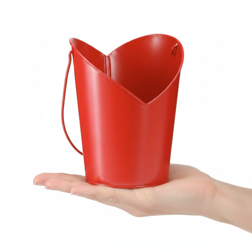 Artikel Metal plantekasse med hjertedekoration og håndtag Rød Ø12cm H15/9cm