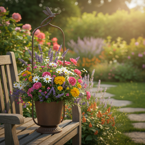 Artikel Vintage plantekasse med espalier, guldsmededesign, metal, Ø16/H62cm