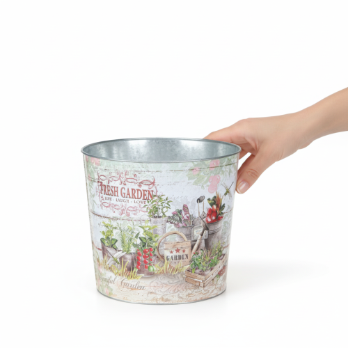 Artikel Rund metalplante/blomsterpotte Fresh Garden H21cm