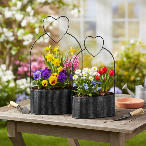 Artikel Dekorativ oval metalskål med hjerte, sort, 20/16 cm, sæt med 2 stk.