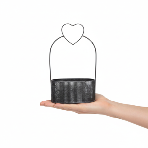 Artikel Dekorativ oval metalskål med hjerte, sort, 20/16 cm, sæt med 2 stk.