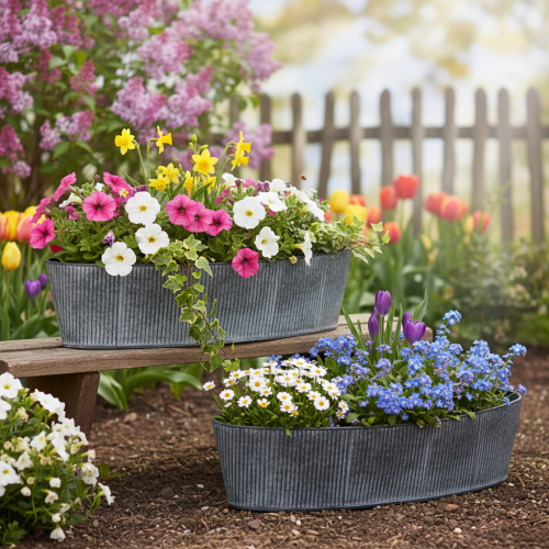 Artikel Oval metalskål, sort og grå, vintage stil, 32,5/37 cm, sæt med 2.