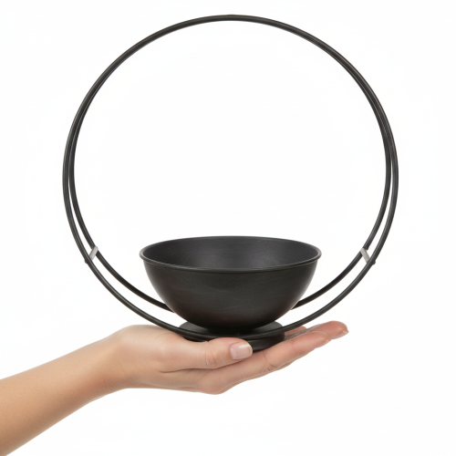 Artikel Skål med fod, dekorativ ring, metal, antracit, H29 cm, 2 stk.