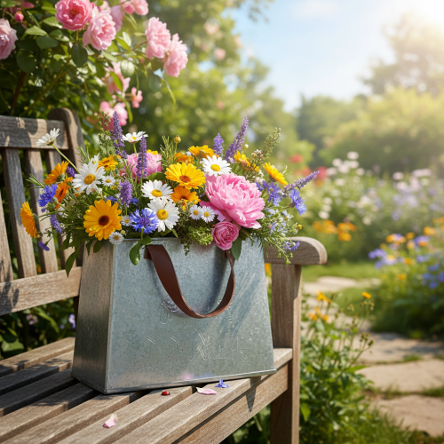 Artikel Dekorativ pose, sølv, hvid, brun, metal, urtepotte, L22 cm, 2 stk.