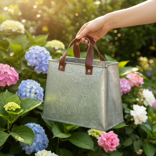 Artikel Dekorativ pose, sølv, hvid, brun, metal, urtepotte, L22 cm, 2 stk.