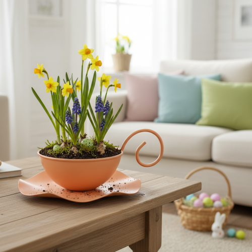 Artikel Dekorativ metalkop, orange, Ø11,5 cm, H6 cm, med underkop, 2 stk.