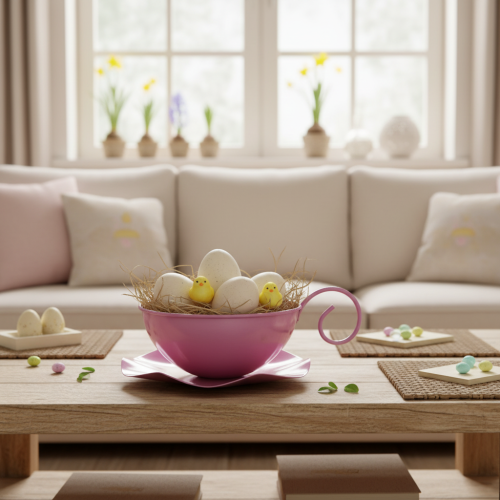 Artikel Metalkrus Ø16cm H9cm Dekorativt krus med underkop Pink 2 stk.