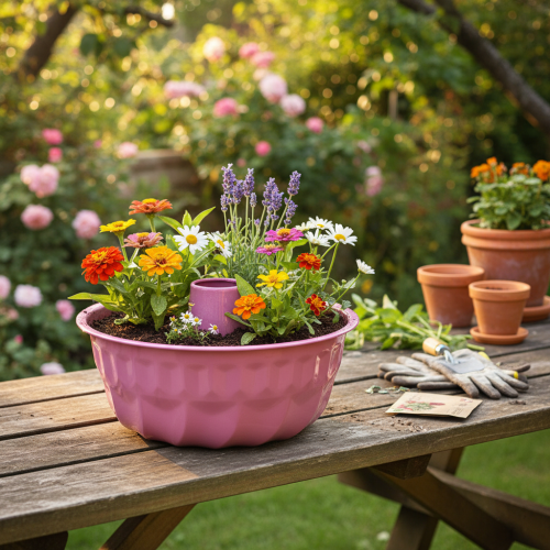 Artikel Metal dekorativ skål, bageform, Bundt kageform, pink, Ø23 cm, H12 cm