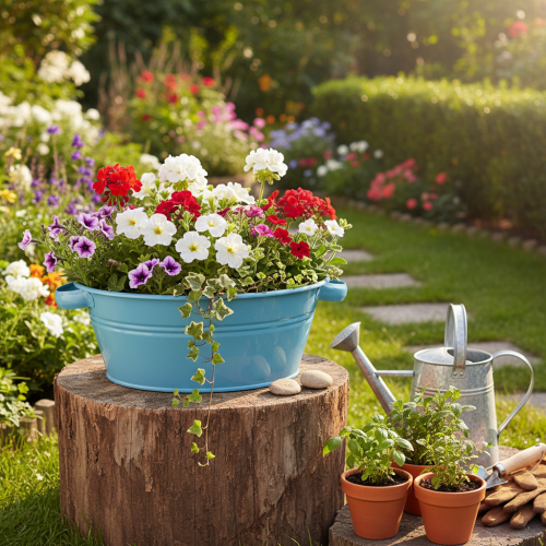 Artikel Rund skål med hank, dekorativ skål, blomsterskål, blå, Ø33,5 cm