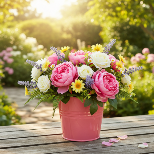 Artikel Metal spand urtepotte med lyserødt håndtag 16x17,5x16cm 2 stk.