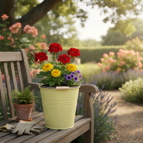 Artikel Metalspand/urtepotte i grønlig gul, 26x22,5x23cm, 6l