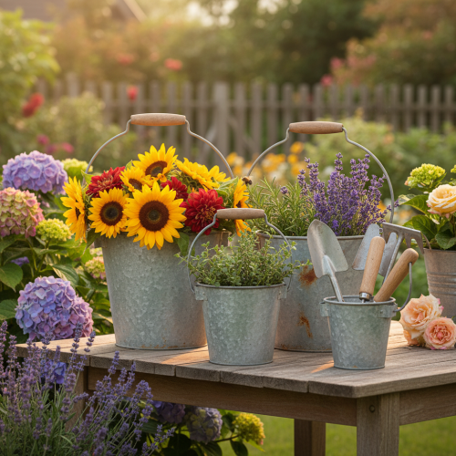 Artikel Dekorativ spand metal rust vintage Ø15/17,5/22cm sæt med 3