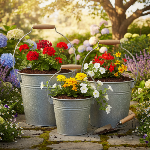 Artikel Dekorativ spand metal rust vintage Ø15/17,5/22cm sæt med 3