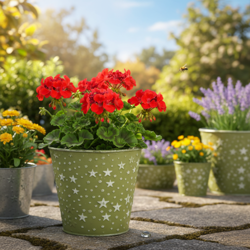 Artikel Sølv og grøn plantekasse, metal urtepotte med stjerner, Ø14 cm