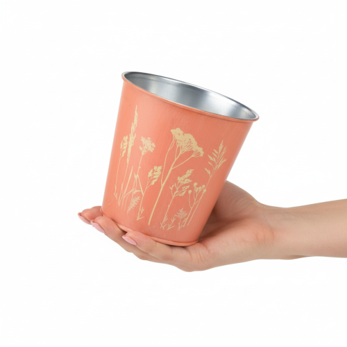 Artikel Urtepotte med blomsterdekoration, abrikosgul, Ø10,5 cm H10,5 cm