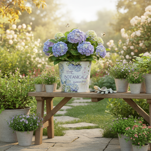 Artikel Lille metal urtepotte/plantekasse til hortensia, Ø17,5 cm H16 cm