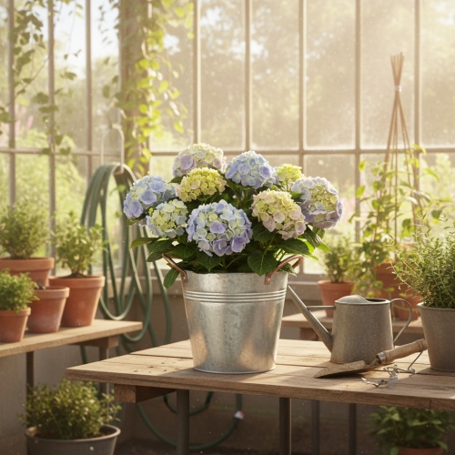 Artikel Metal urtepotte med håndtag, dekorativ spand, Ø16 cm H15 cm