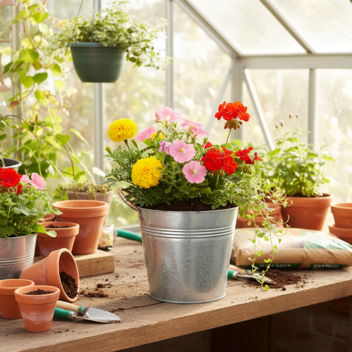 Artikel Metal urtepotte med håndtag, dekorativ spand, Ø16 cm H15 cm