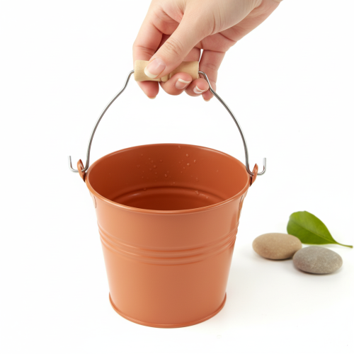 Artikel Dekorativ metalspand/plantekrukke, orangebrun, Ø16 cm, H14,5 cm, 1,6 l