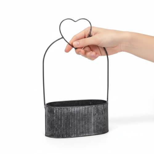 Artikel Dekorativ oval metalskål med hjerte, sort, 20/16 cm, sæt med 2 stk.