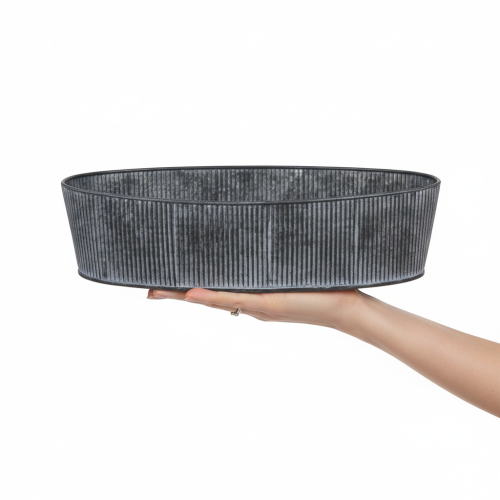 Artikel Oval metalskål, sort og grå, vintage stil, 32,5/37 cm, sæt med 2.