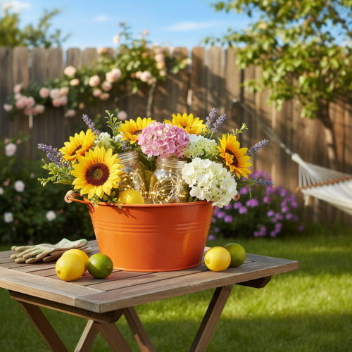 Artikel Dekorativ skål med hanke, metal, orangebrun, Ø29 cm, H14,5 cm