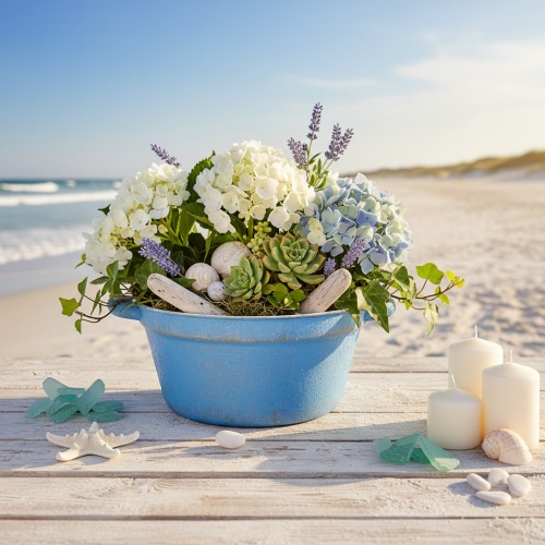 Artikel Dekorativ skål/plantekrukke, blå metal, shabby chic indretning, Ø21 cm, H10,5 cm