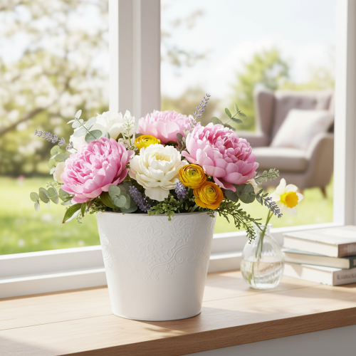 Artikel Metalplantekasse, pastelhvid, Ø16 cm H14 cm