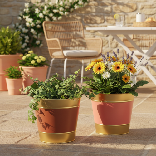 Artikel Metal urtepotte/blomsterkrukke, Ø26cm H22cm, 4 stk.