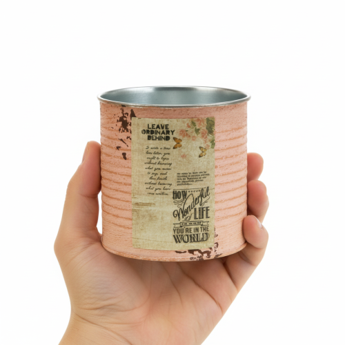 Artikel Blomsterpotte dekorativ dåse laksefarvet metal sommerdekoration Ø11cm H10,5cm