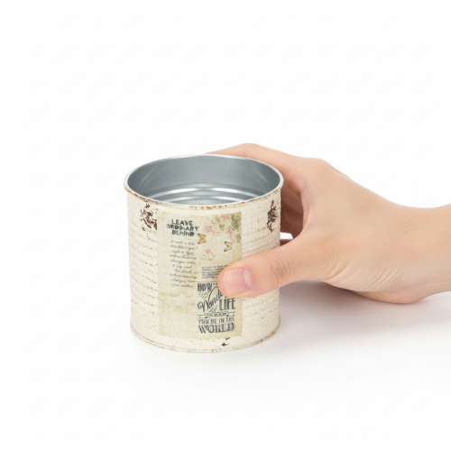 Artikel Blikplante i cremefarvet metal Shabby Chic Ø11cm H10,5cm