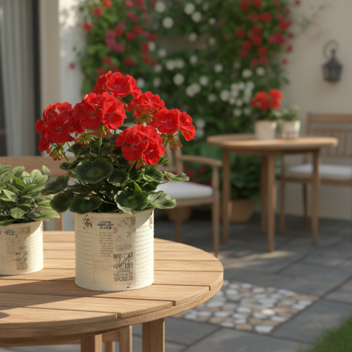 Artikel Blikplante i cremefarvet metal Shabby Chic Ø11cm H10,5cm