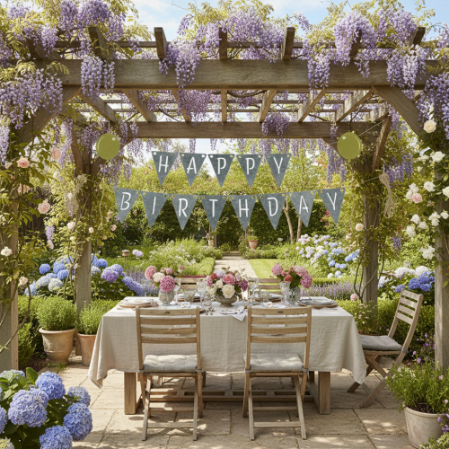 Artikel Fødselsdagsdekoration vimpel-guirlande lavet af filt, grå og grøn, 300 cm