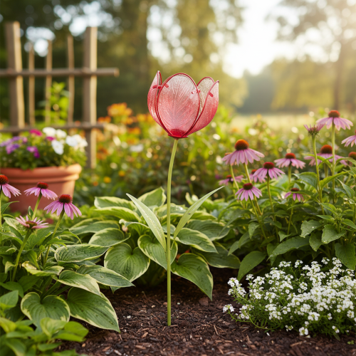 Artikel Glas tulipan havepæl - smuk dekoration til have og altan, 94 cm