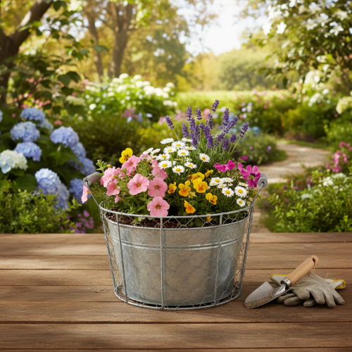 Artikel Trådkurvpotte til plantning, springkurv, metal, Ø26 cm