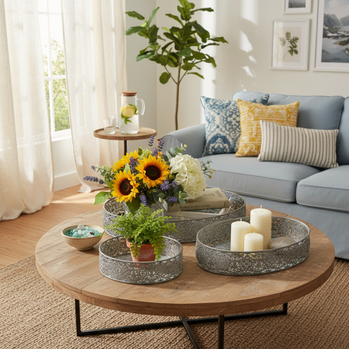 Artikel Dekorativ skål metal oval mønster grå 25,5/29/34,5 cm sæt med 3